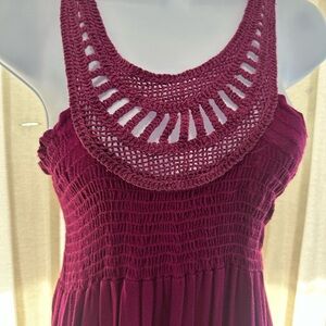 Elegant Maroon Dress with Crochet Neckline